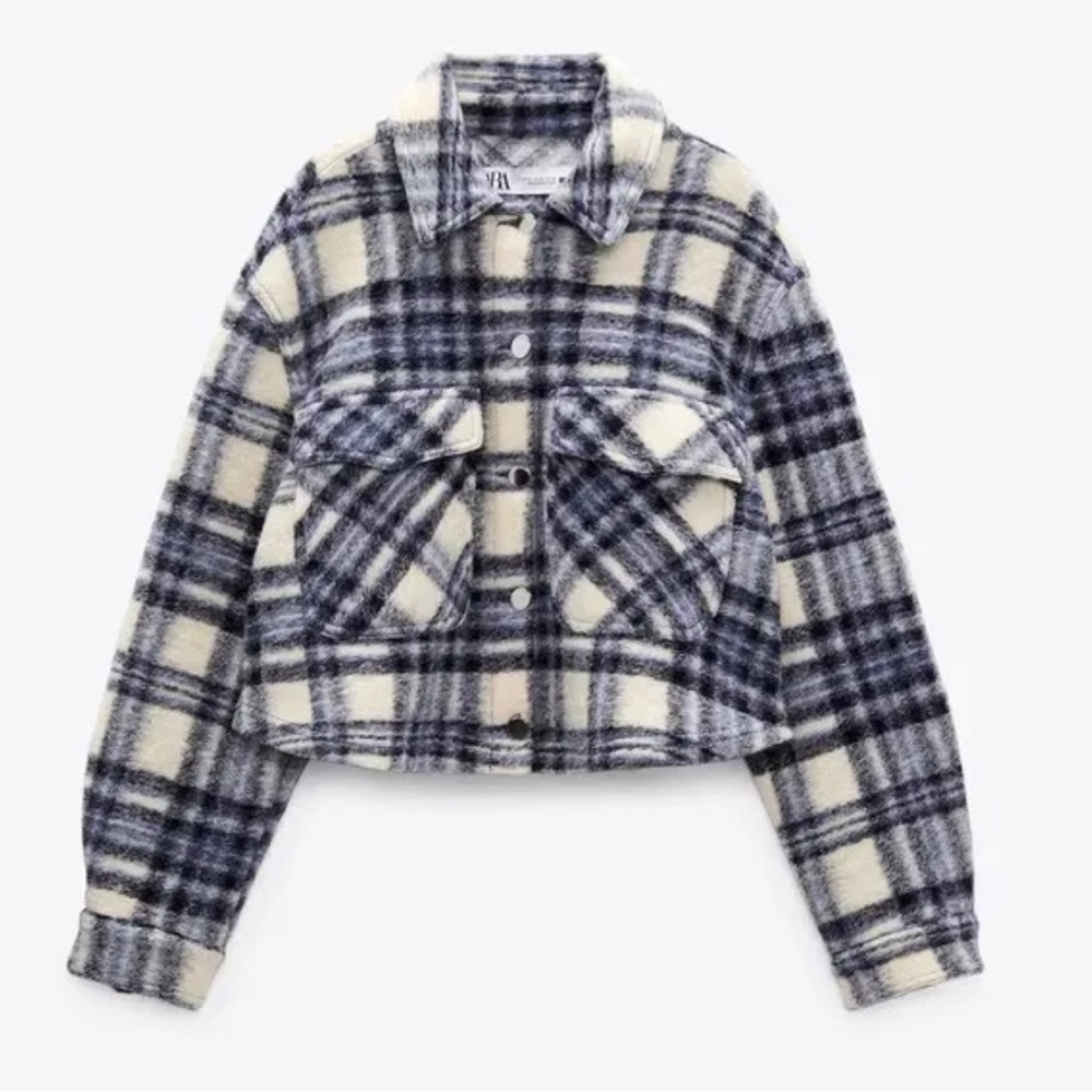 Zara Women's Plaid Cropped Wool Jacket Size small